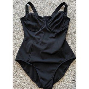 TAE Pushy One Piece Swimsuit Black Size XL D/DD Underwire Bra Lace Up Back